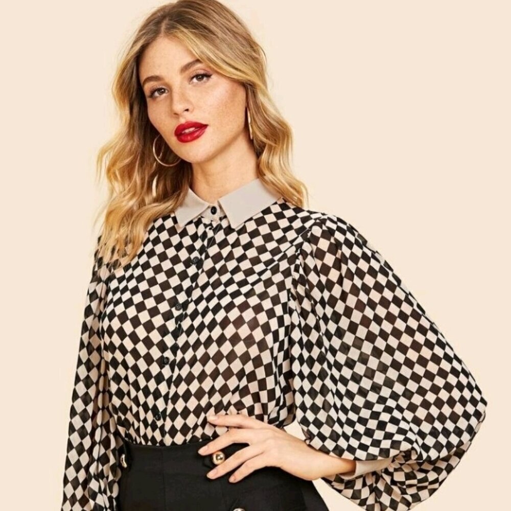 Bishop Sleeve Checkerboard Shirt